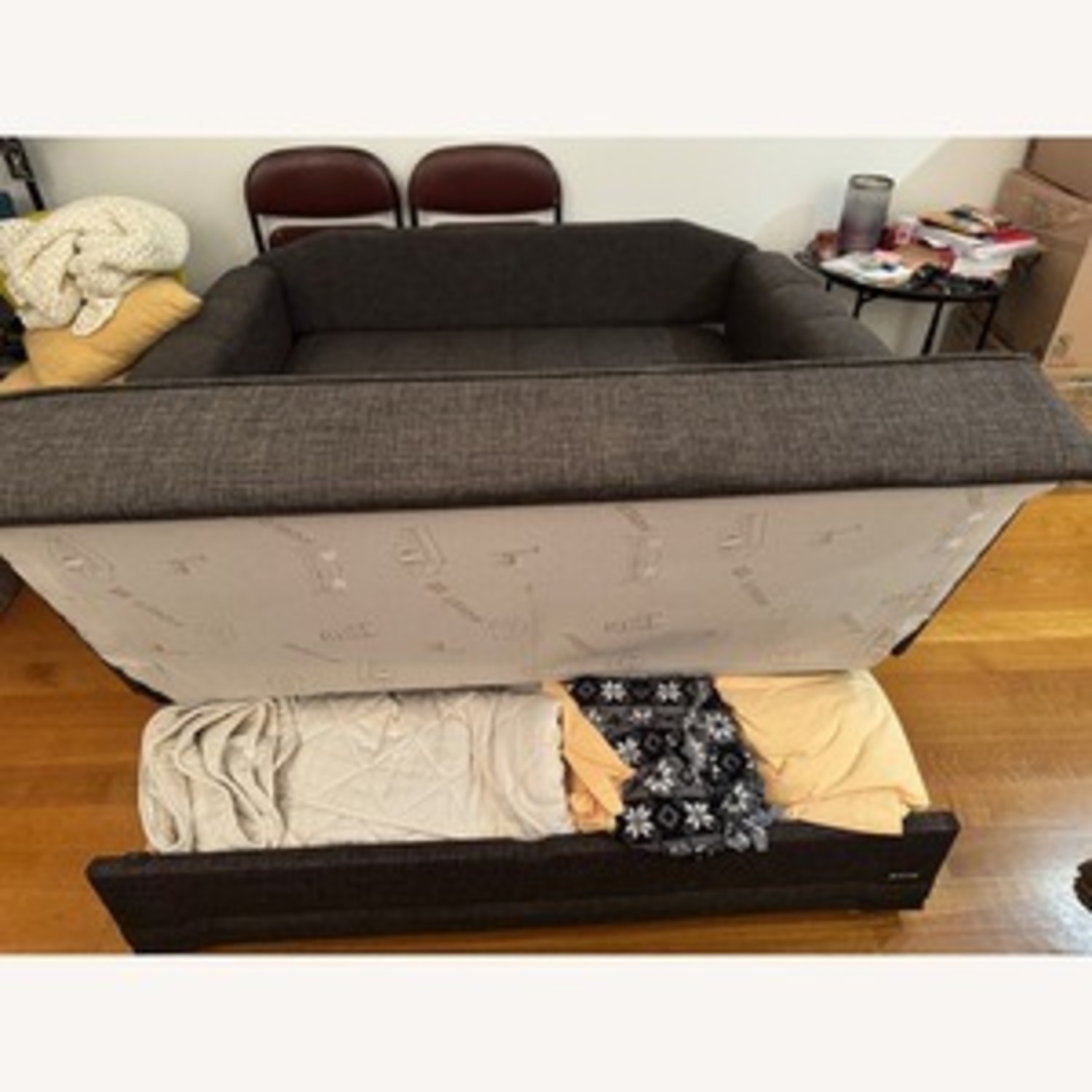 Vintage/Antique Dark Brown Wood Sleeper Sofa - image-2